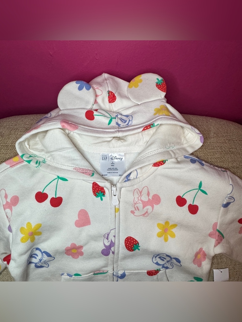 🆕 NWT Baby GAP x Disney Minnie Hooded Zip-Up w/ Ears 🆕 - Picture 4 of 13